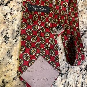 Dior Red and Gold Patterned Tie